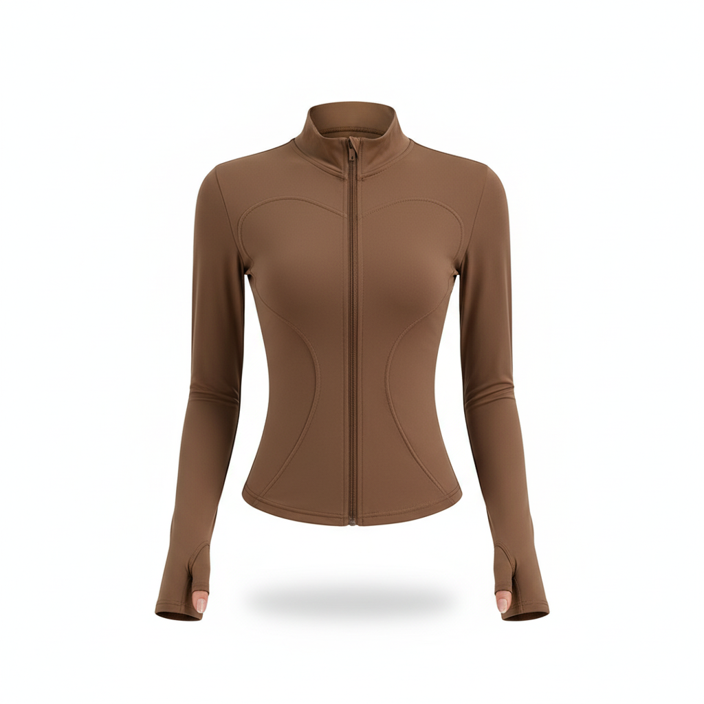 Veste yoga marron fond blanc